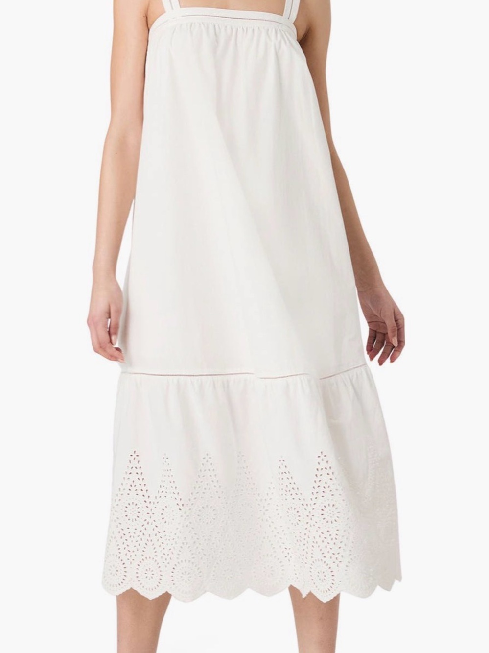 French Connection White Eyelet-Trim Midi Dress